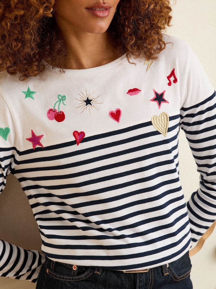 Love & Roses Ivory Stripe Embroidered Top - Image 2 of 4