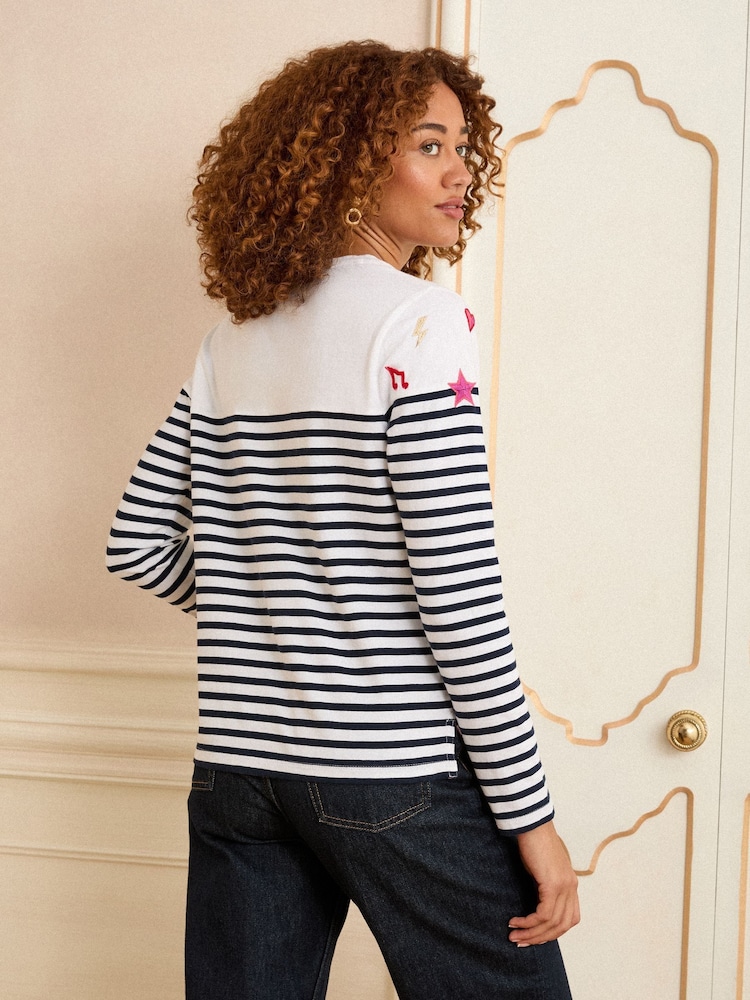 Love & Roses Ivory Stripe Embroidered Top - Image 4 of 4
