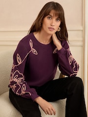 Love & Roses Burgundy Red Embroidered Sweatshirt - Image 1 of 4