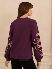 Love & Roses Burgundy Red Embroidered Sweatshirt - Image 2 of 4