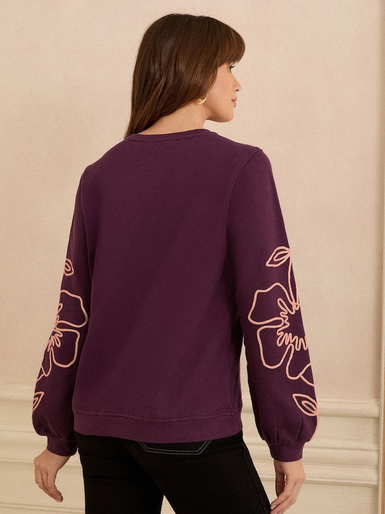 Love & Roses Burgundy Red Embroidered Sweatshirt - Image 2 of 4