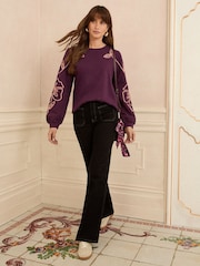 Love & Roses Burgundy Red Embroidered Sweatshirt - Image 3 of 4