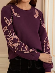 Love & Roses Burgundy Red Embroidered Sweatshirt - Image 4 of 4