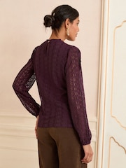 Love & Roses Burgundy Red Long Sleeve Lace Top - Image 4 of 4
