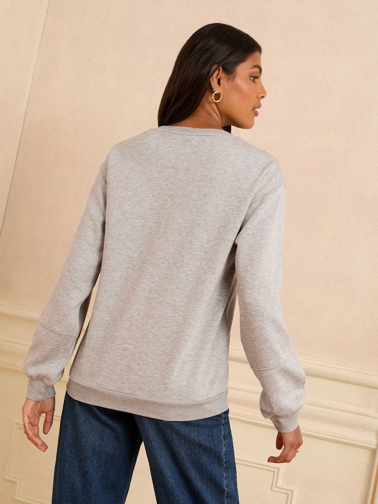 Love & Roses Grey Crew Neck Slogan Sweater - Image 4 of 4