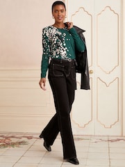 Love & Roses Teal Blue Animal Print Long Sleeve Jersey Top - Image 3 of 4