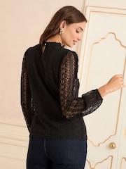 Schwarz - Love & Roses – Langarm-Spitzentop - Bild 4 von 4