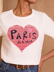 Love & Roses Ivory Pairs Heart Slogan Jersey T-Shirt - Image 2 of 4