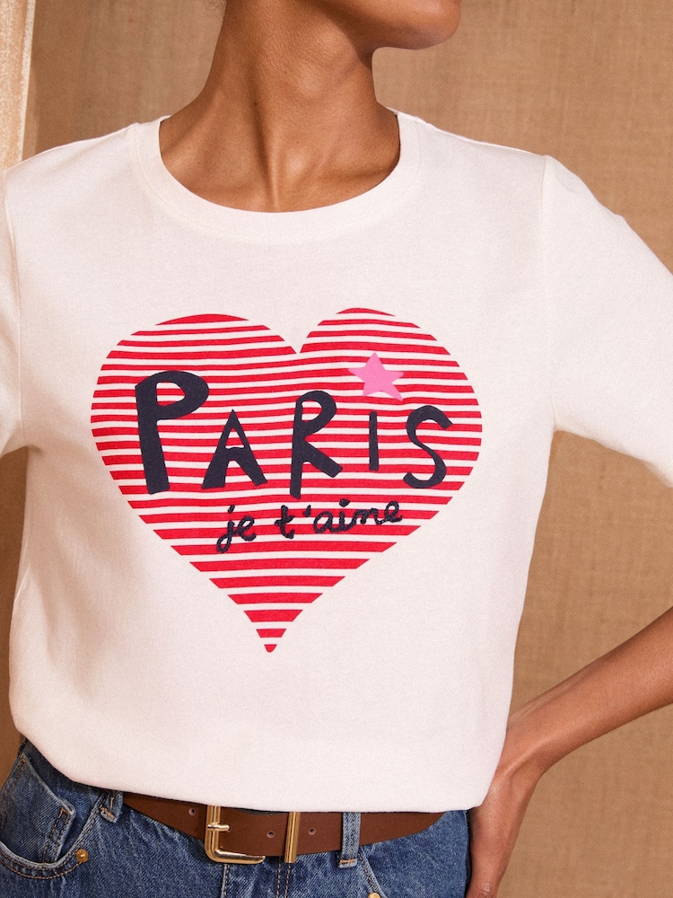 Love & Roses Ivory Pairs Heart Slogan Jersey T-Shirt - Image 2 of 4