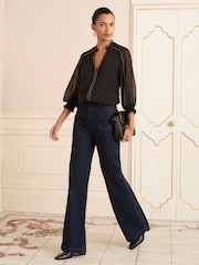 Love & Roses V-Neck ferragens 3/4 manga Blouse - Imagem 3 de 4