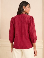 Love & Roses Red 3D Floral Print 3/4 Sleeve V-Neckline Blouse - Image 4 of 4