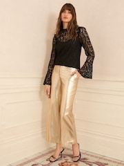 Love & Roses Black Petite Lace Flute Sleeve Blouse - Image 4 of 4