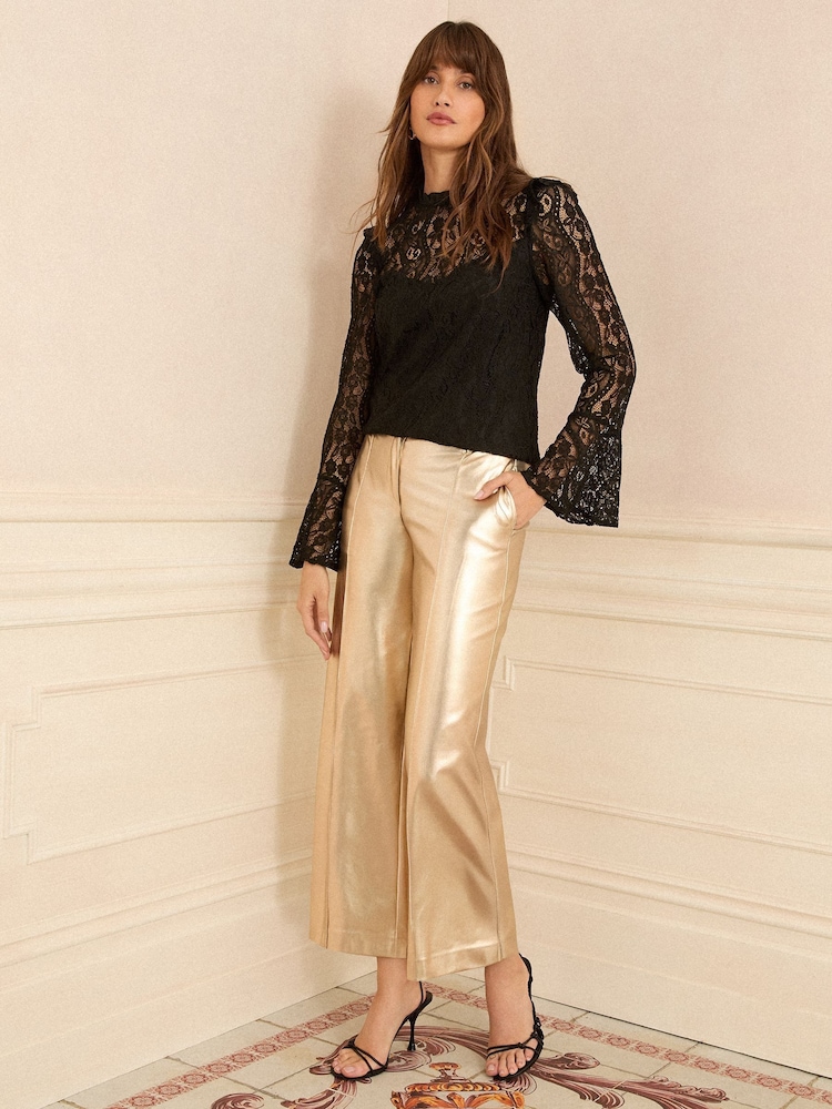 Love & Roses Black Petite Lace Flute Sleeve Blouse - Image 4 of 4