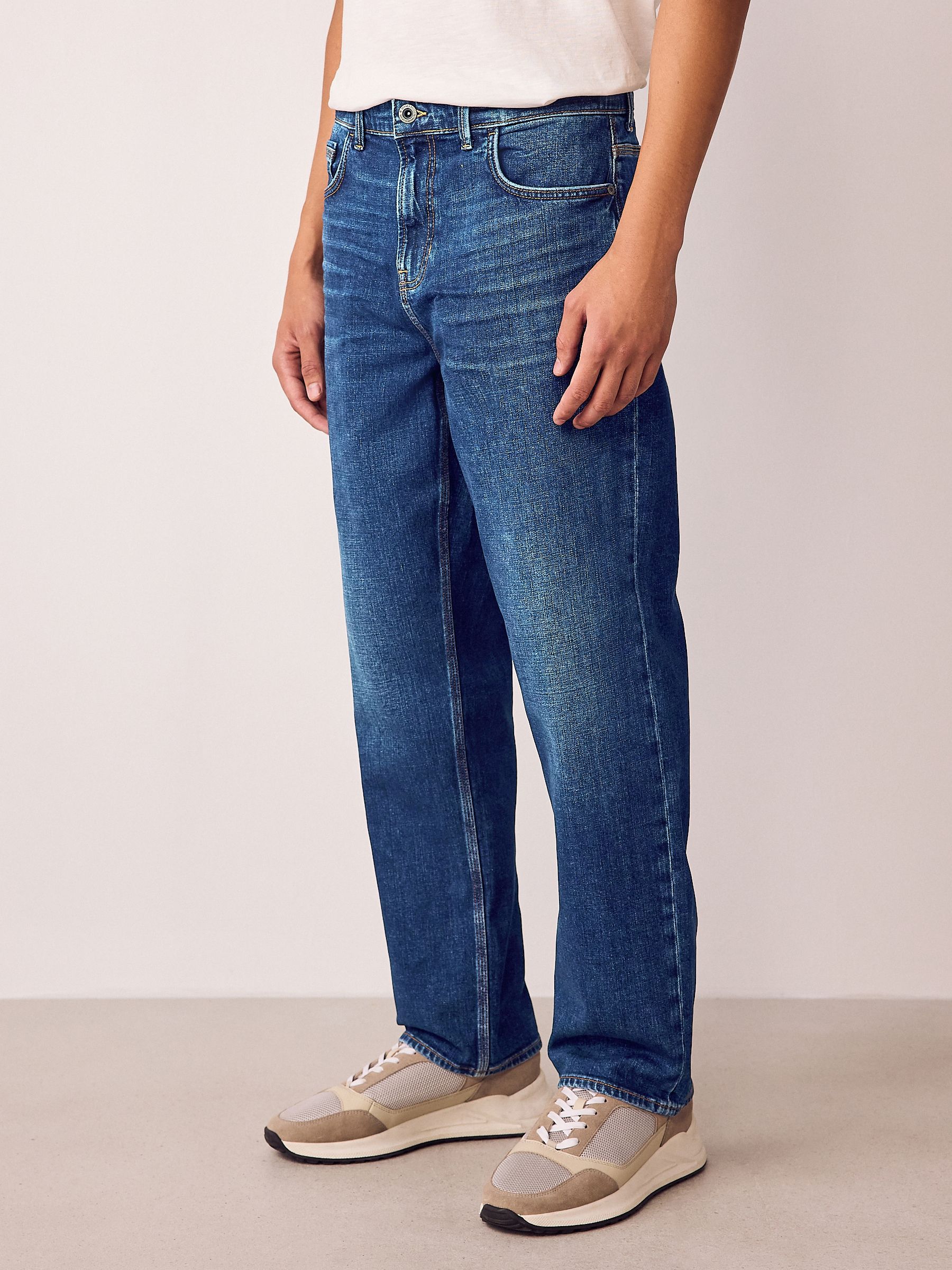 Buy Blue Straight Fit Authentic Stretch Denim Jeans from Next Romania