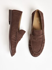 Friends Like These Brown Flat Ruched Comfort Slip On Patent Faux Leather Penny Loafers - Image 1 of 4