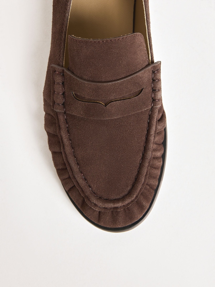 Friends Like These Brown Flat Ruched Comfort Slip On Patent Faux Leather Penny Loafers - Image 2 of 4