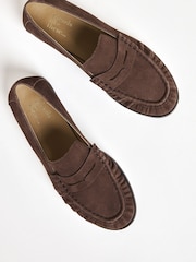 Friends Like These Brown Flat Ruched Comfort Slip On Patent Faux Leather Penny Loafers - Image 3 of 4
