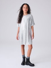 smALLSAINTS Silver Opal Underground Sequin T-Shirt Dress - Image 1 of 10