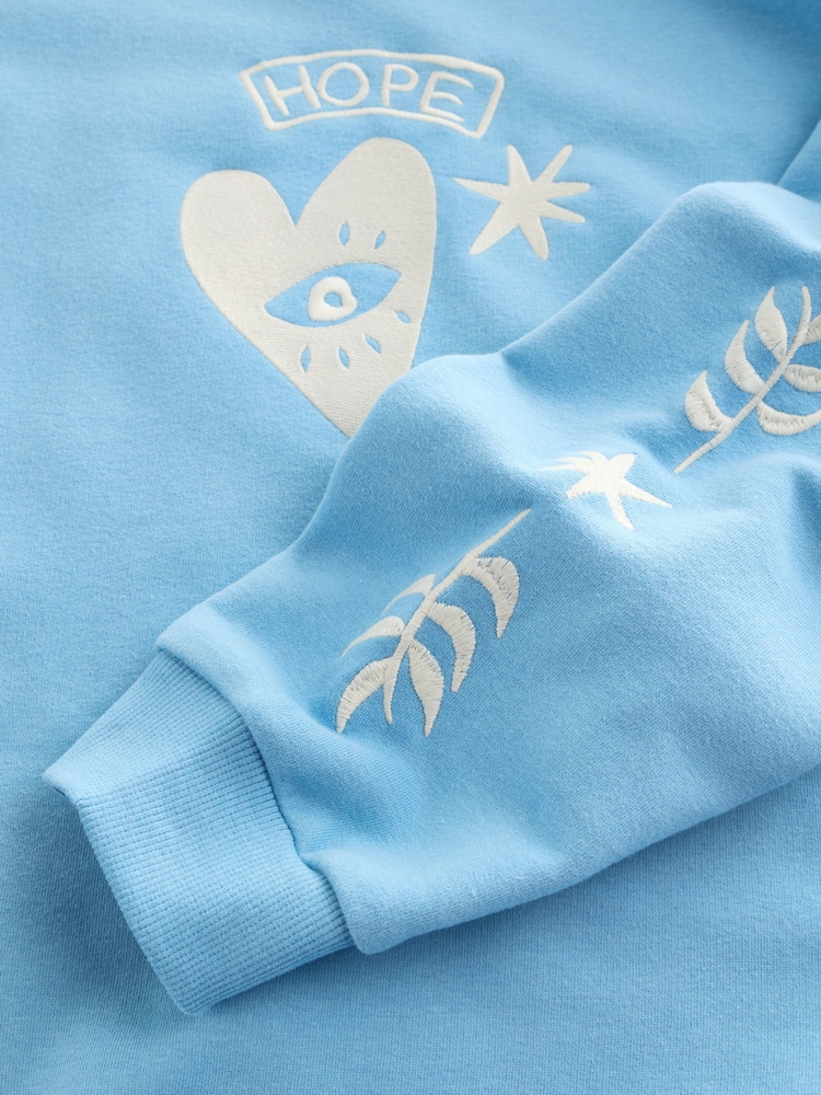 Never Fully Dressed Blue Embroidered Print Crew Neck Sweatshirt - Image 8 of 8 Never Fully Dressed Blue Embroidered Print Crew Neck Sweatshirt - Image 8 of 8
