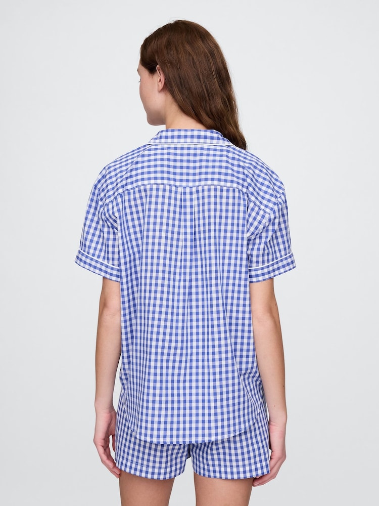 Azul - Camisa de pijama de popelina y manga corta con diseño de cuadros guingan de Gap - Imagen 2 de 4