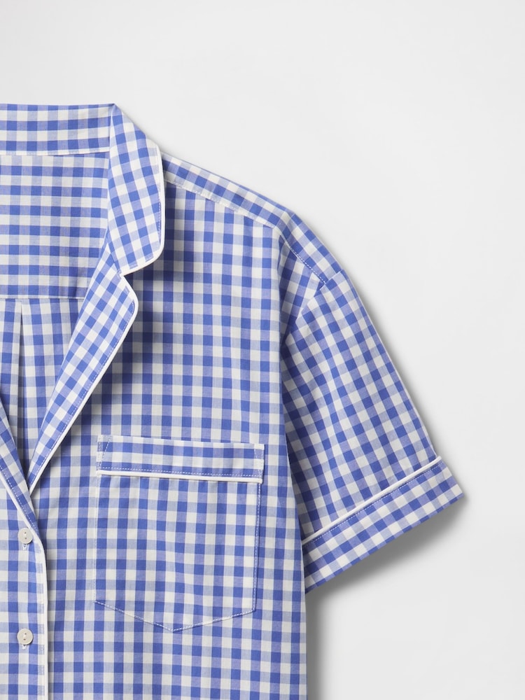 Azul - Camisa de pijama de popelina y manga corta con diseño de cuadros guingan de Gap - Imagen 4 de 4
