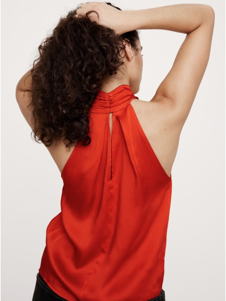 Banana Republic Red Hammered Satin Halter Button Down Top - Image 2 of 4