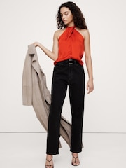 Banana Republic Red Hammered Satin Halter Button Down Top - Image 3 of 4