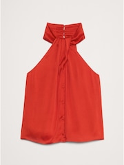 Banana Republic Red Hammered Satin Halter Button Down Top - Image 4 of 4
