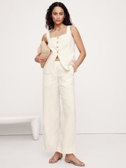 Banana Republic White Everyday 100% Linen Mid Rise Wide-Leg Trousers - Image 1 of 4