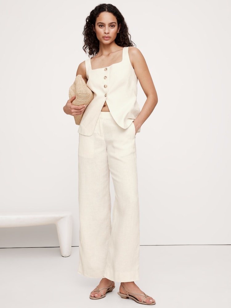 Banana Republic White Everyday 100% Linen Mid Rise Wide-Leg Trousers - Image 1 of 4