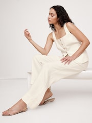 Banana Republic White Everyday 100% Linen Mid Rise Wide-Leg Trousers - Image 3 of 4