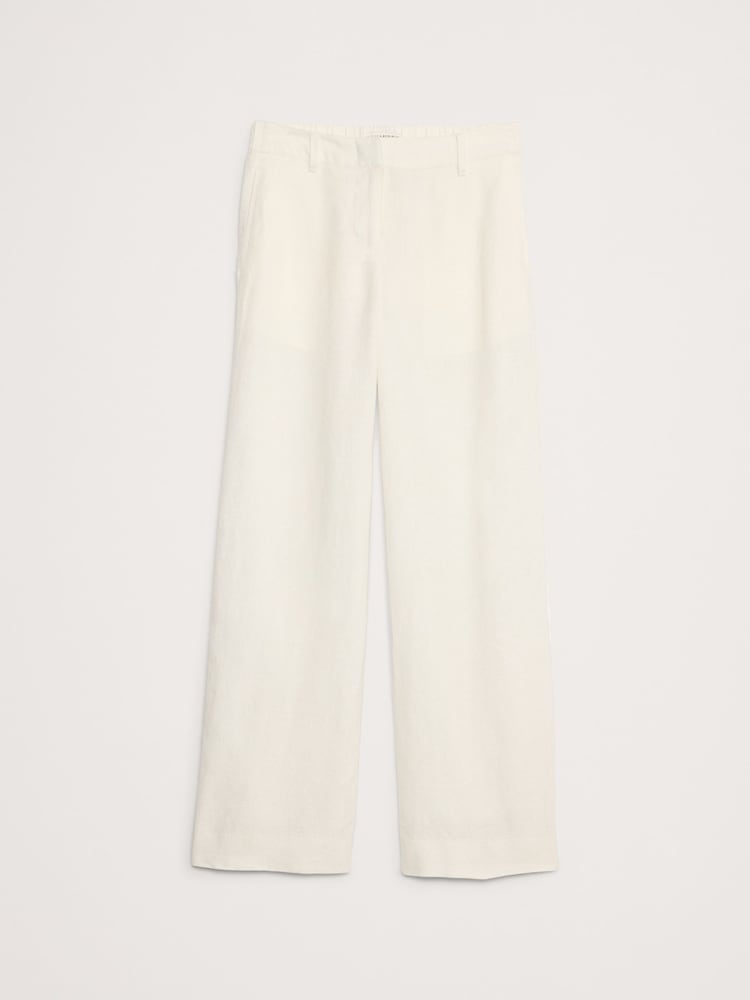 Banana Republic White Everyday 100% Linen Mid Rise Wide-Leg Trousers - Image 4 of 4