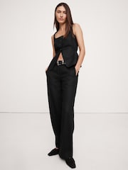 Banana Republic Black Everyday 100% Linen Mid Rise Wide-Leg Trousers - Image 4 of 5