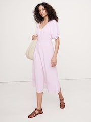 Banana Republic Purple Viscose-Linen Dupioni Ruched Long Midi Dress - Image 1 of 3