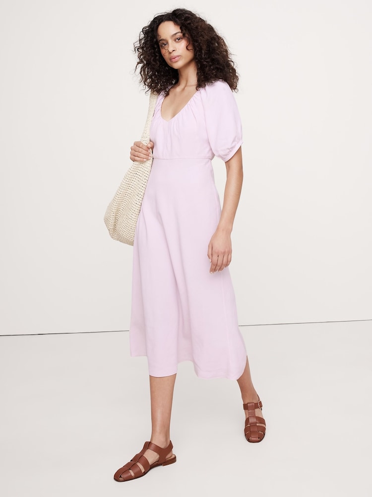Banana Republic Purple Viscose-Linen Dupioni Ruched Long Midi Dress - Image 1 of 3