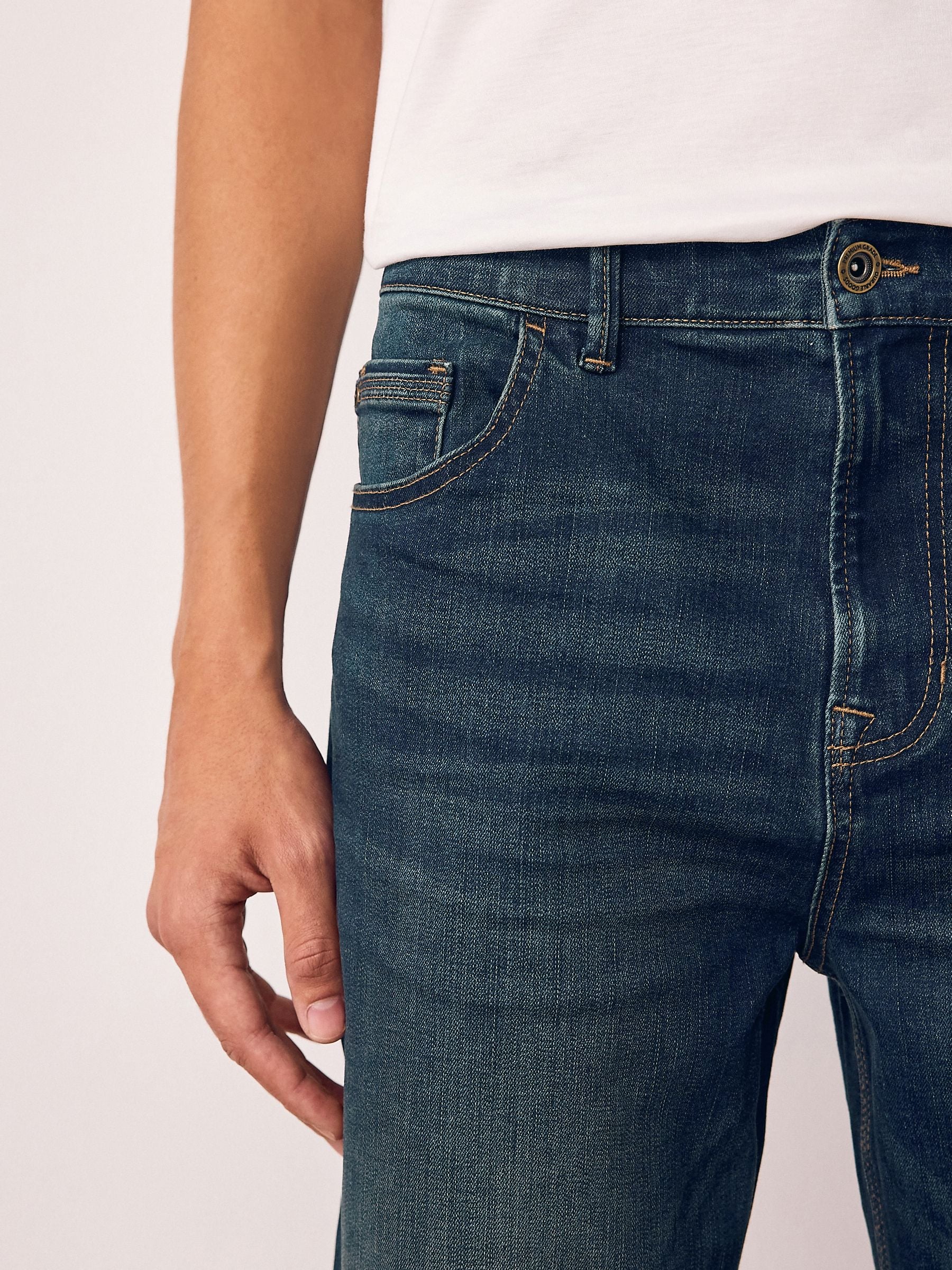 Buy Indigo Blue Straight Fit Authentic Stretch Denim Jeans from