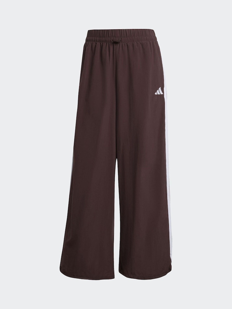adidas Brown Essentials 3-Stripes Woven Wide Leg Trousers - Image 1 of 1 adidas Brown Essentials 3-Stripes Woven Wide Leg Trousers - Image 1 of 1