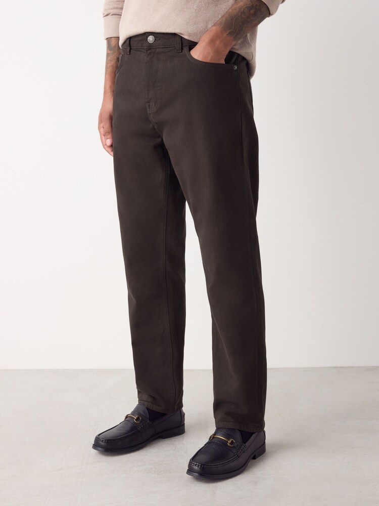 Chocolate Brown Regular Tapered Fit Vintage Wash Denim Jeans - Image 1 of 11