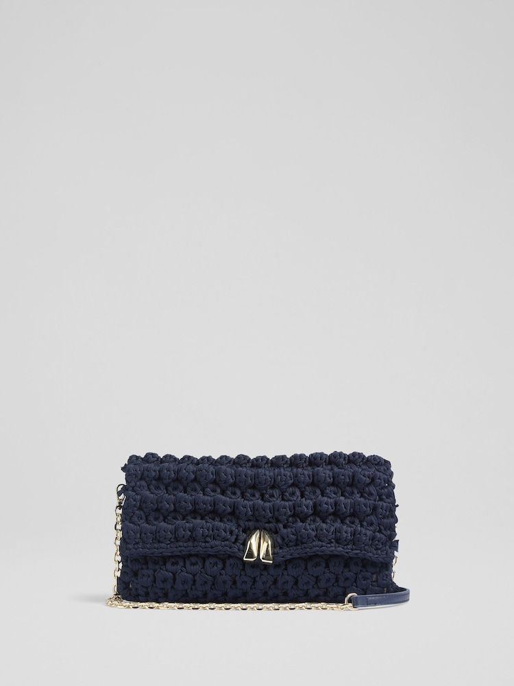 LK Bennett Larna Navy Crochet Oloid Clutch Bag - Bild 1 von 3