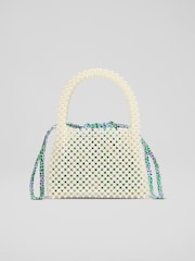 LK Bennett White Pearl Acrylic Pearl Bead Handle Mini Tote Bag - Image 1 of 2