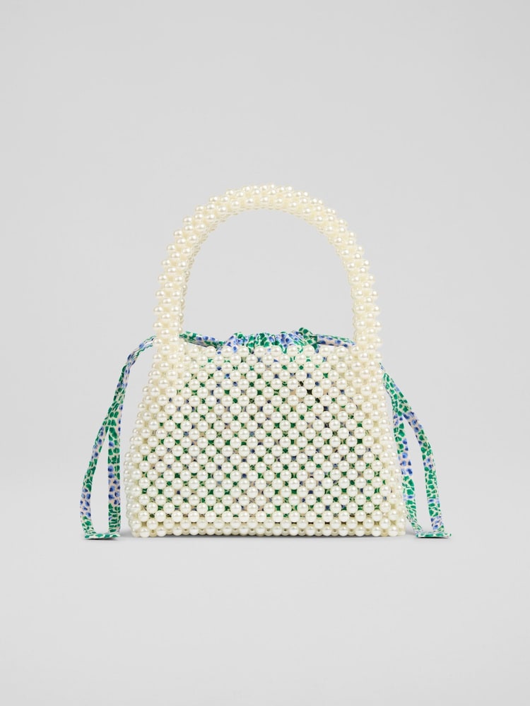 LK Bennett White Pearl Acrylic Pearl Bead Handle Mini Tote Bag - Image 1 of 2