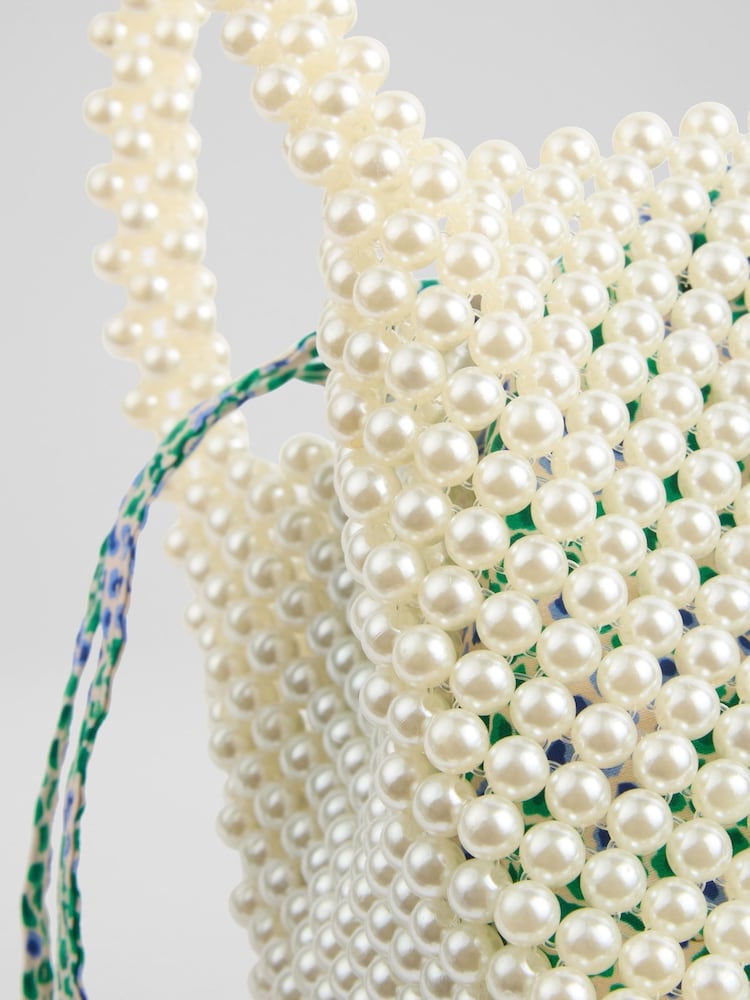 LK Bennett White Pearl Acrylic Pearl Bead Handle Mini Tote Bag - Image 2 of 2 LK Bennett White Pearl Acrylic Pearl Bead Handle Mini Tote Bag - Image 2 of 2