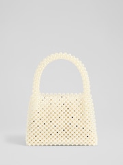 LK Bennett White Pearl Acrylic Pearl Bead Handle Mini Tote Bag - Image 1 of 3