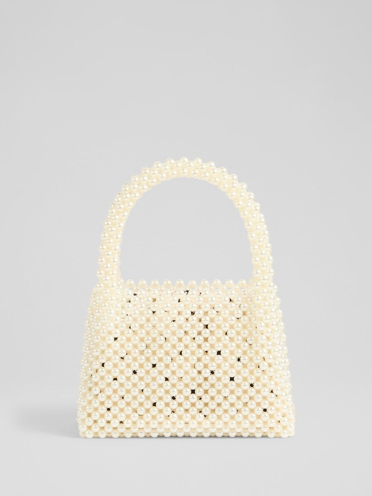 LK Bennett White Pearl Acrylic Pearl Bead Handle Mini Tote Bag - Image 1 of 3
