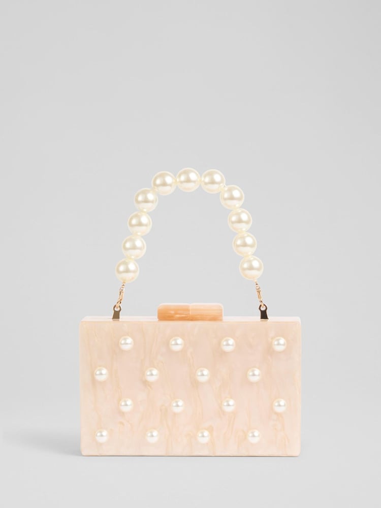 LK Bennett Natural Malia Acrylic Resin Box Clutch Bag With Pearls - Image 1 of 2