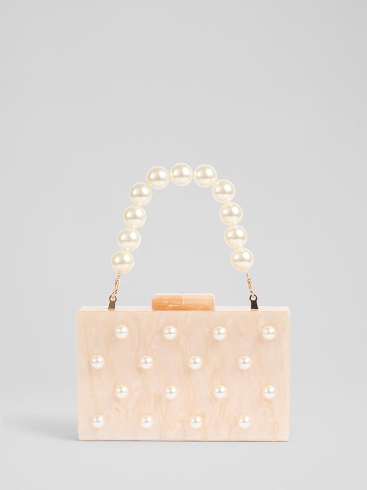 LK Bennett Natural Malia Acrylic Resin Box Clutch Bag With Pearls - Image 2 of 2
