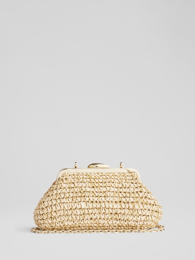 LK Bennett Small Alexa Natural And Gold Paper Oloid Clasp Frame Clutch Bag - Изображение 1 из 3