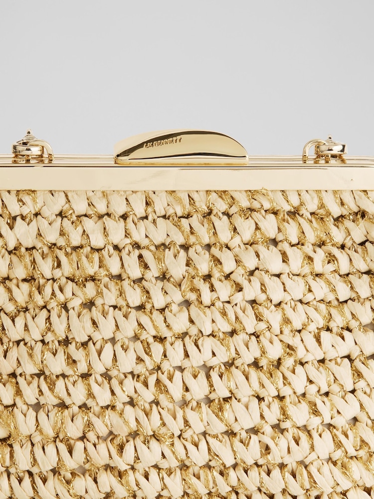 LK Bennett Small Alexa Natural And Gold Paper Oloid Clasp Frame Clutch Bag - Изображение 3 из 3