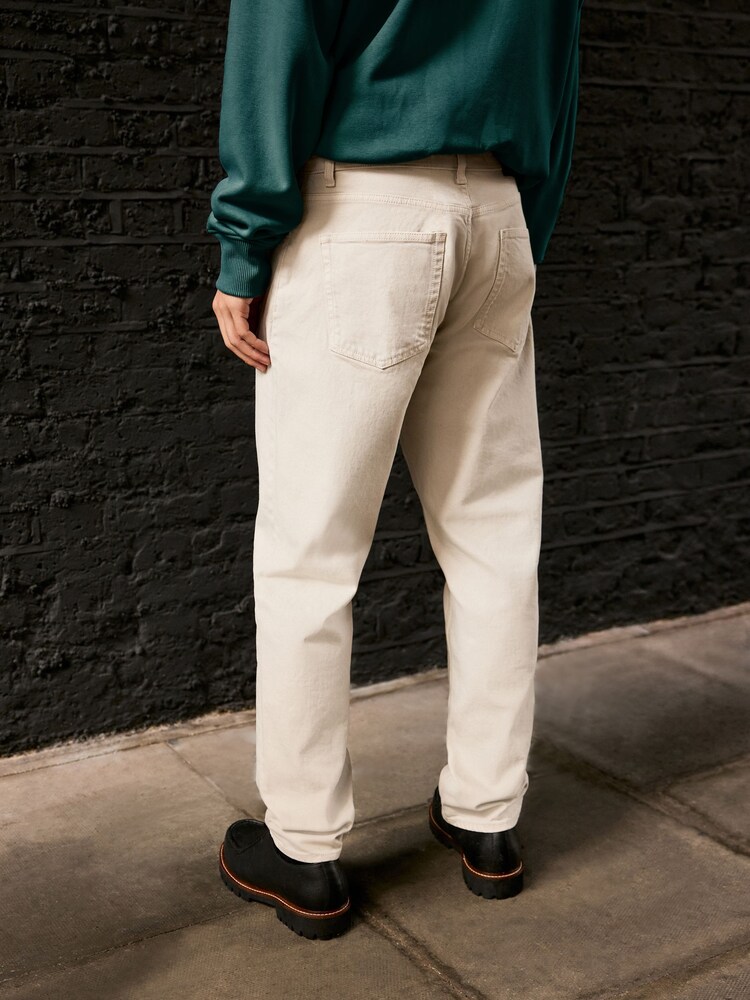 Ecru White Regular Tapered Fit Vintage Wash Denim Jeans - Image 2 of 9