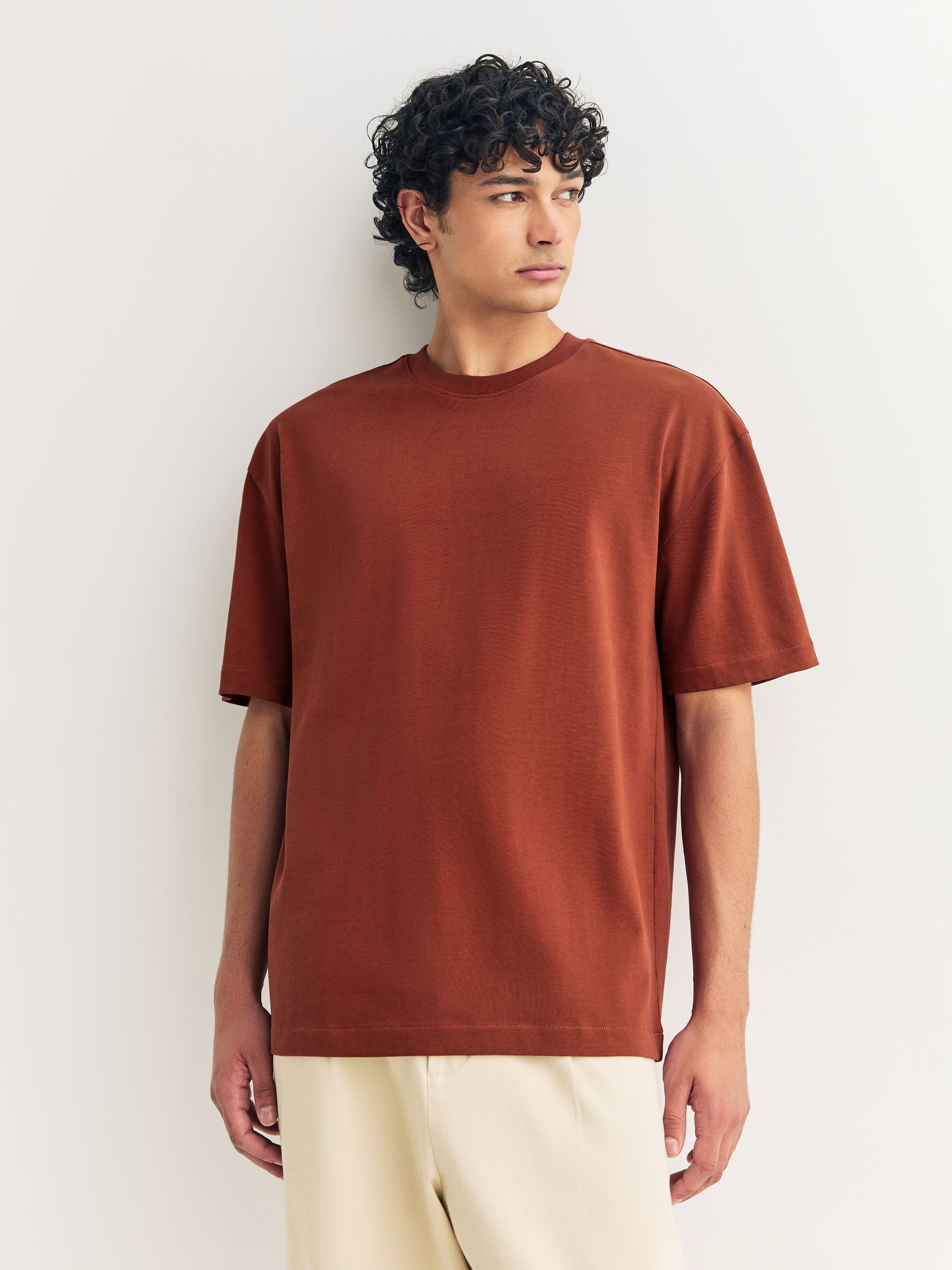 Buy Olive Green /Ice Grey/Orange Rust Relaxed Fit T-Shirt from